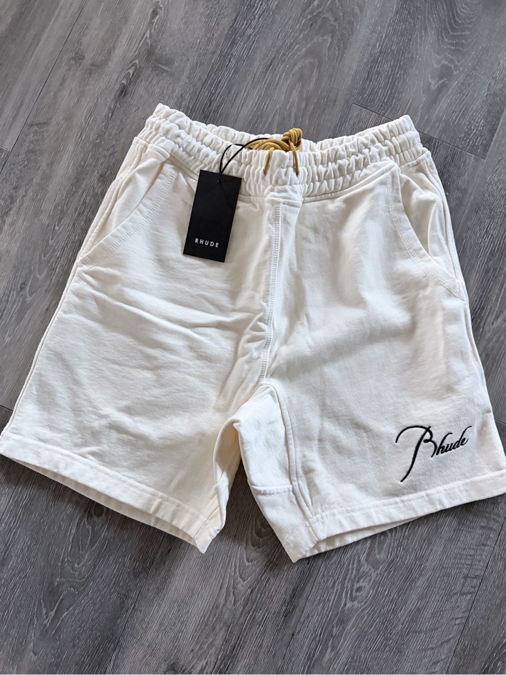 Rhude Men’s Cream Logo Sweat Shorts